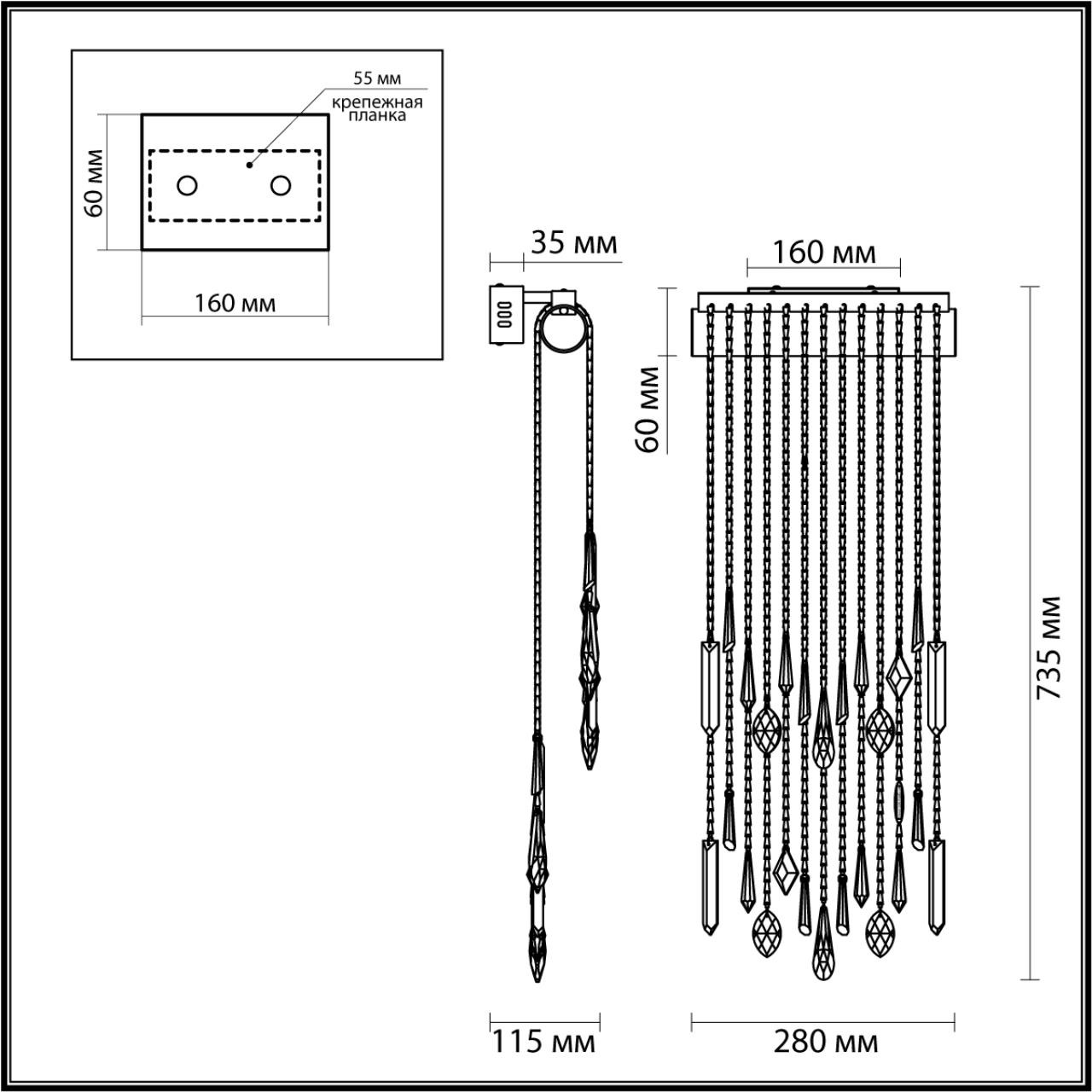 Изображение товара Настенный светильник Odeon Light Afina 5420/10WL античная бронза/металл/стекло/хрусталь LED*10W 3000K с подвесками
