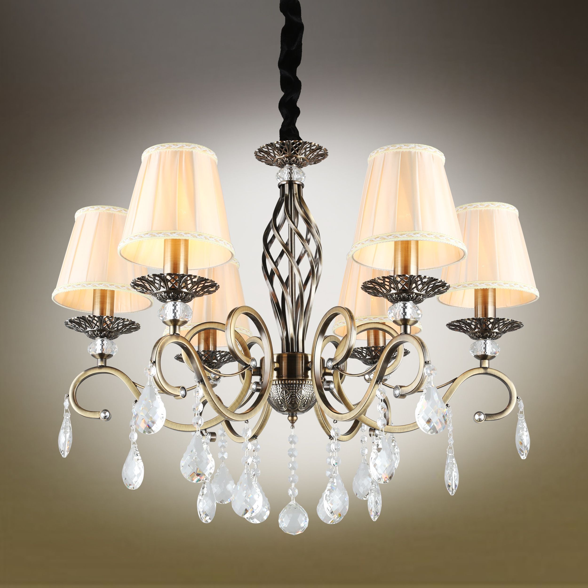 Изображение товара Подвесная люстра Omnilux Mezzano OML-79113-06 классика с хрусталем бронза ткань