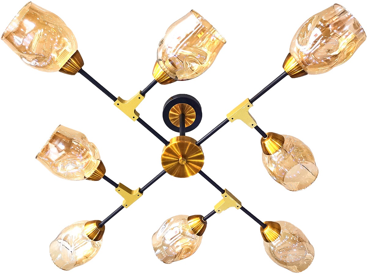 Изображение товара Потолочная люстра на штанге Reluce 81702-0.3-08 модерн с 8 плафонами стекло и бронзой