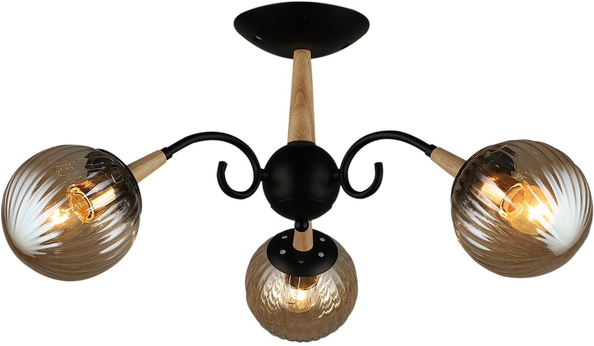 Изображение товара Потолочная люстра Reluce 04886-0.3-03 BK+WOOD в форме шара для современного интерьера
