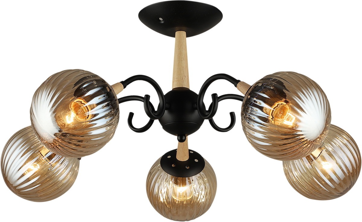 Изображение товара Потолочная люстра на штанге Reluce 04886-0.3-05 BK+WOOD в стиле модерн и лофт