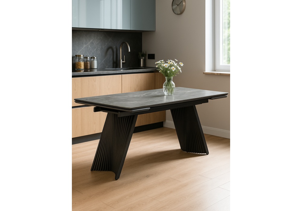 Изображение товара Кухонный стол Notta Вейв 140(200)х80 серый мрамор металлоконструкция