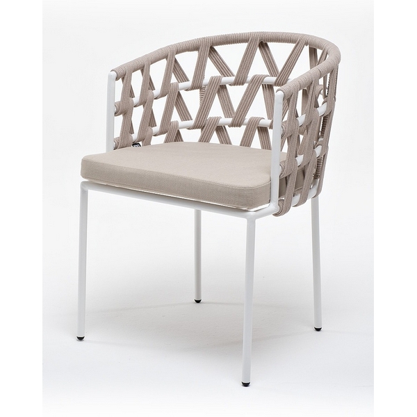 

"Диего" стул плетеный из роупа, каркас из стали белый муар, роуп бежевый круглый, ткань бежевая 035 4SIS арт.УТ-00006168, Диего DIE-CH-st001 W Mua beige(beige035)