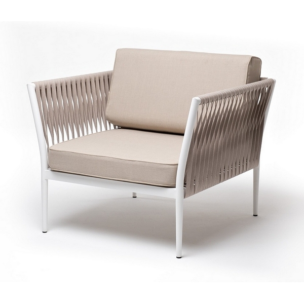 

"Касабланка" кресло плетеное из роупа, каркас алюминий белый муар, роуп бежевый 20мм, ткань бежевая 052 4SIS арт.УТ-00007006, Касабланка KAS-A-001 W Mua beige(beige052)