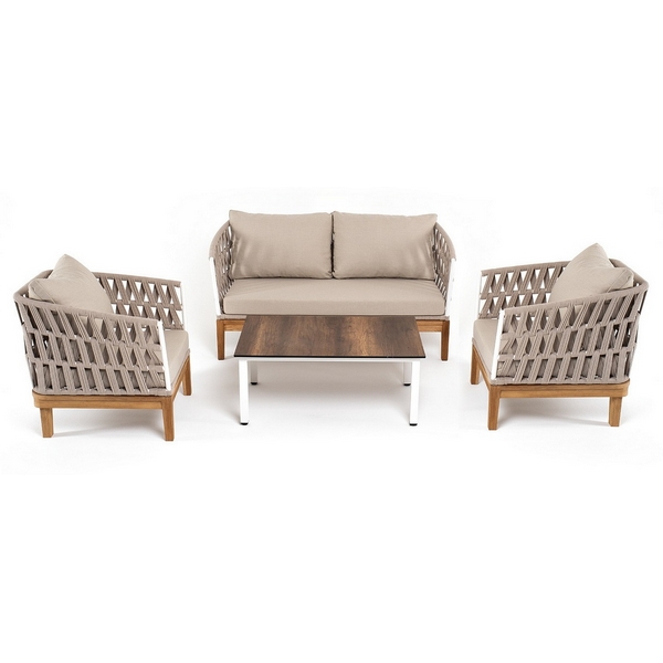 

"Диего" лаунж-зона 4-местная плетеная из роупа со столиком "Канны" цвета "дуб", основание дуб, роуп бежевый 4SIS арт.УТ-00007272, Диего DIES2C2TJ-4-OAK-SET biege