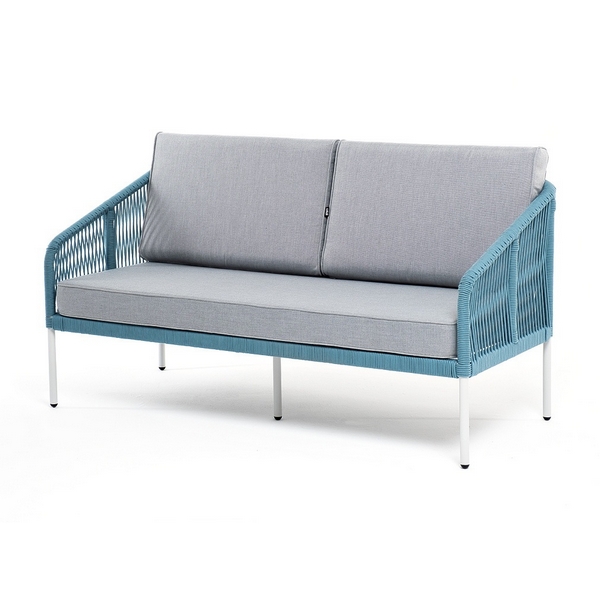 

"Канны" диван 2-местный плетеный из роупа, каркас алюминий светло-серый (RAL7035) муар, роуп бирюзовый круглый, ткань светло-серая 4SIS арт.УТ-00007843, Канны KAN-S-2-001 RAL7035 Mua blue(H-gray)