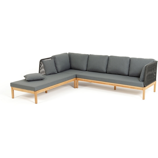 

"Каталония" диван модульный плетеный из роупа, основание дуб, роуп темно-серый круглый, ткань темно-серая 027 4SIS арт.УТ-00009832, KAT-MS-T001 D-grey(D-gray027)