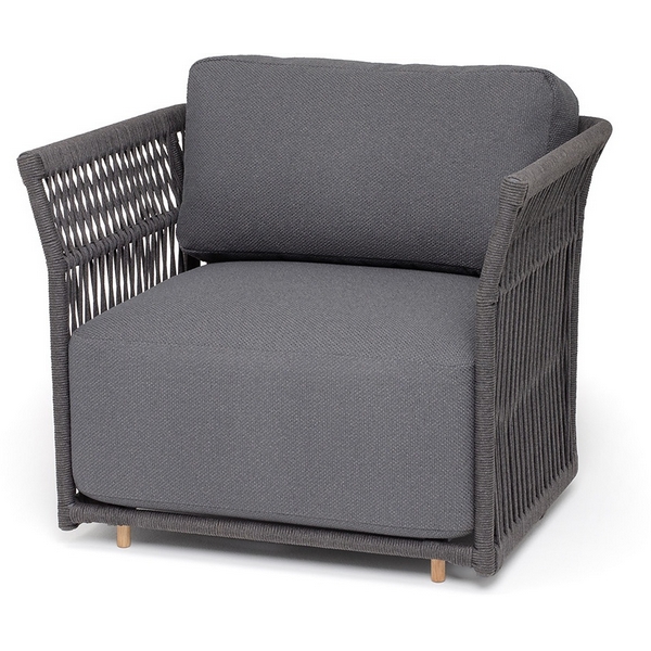 

"Лугано" кресло плетеное из роупа, каркас алюминий темно-серый (RAL7024) муар, роуп темно-серый круглый, ткань темно-серая YB25-0027 4SIS арт.УТ-00009891, LUG-A-001 RAL7024 Mua D-grey(D-grayYB25-0027)