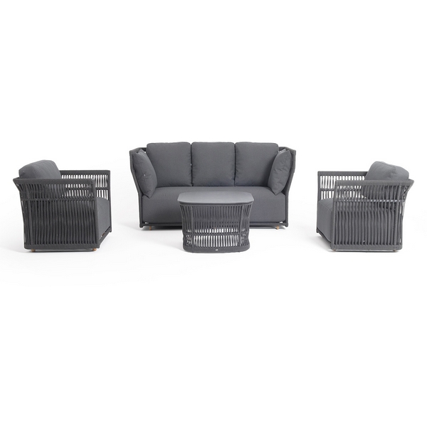 

"Лугано" лаунж-зона 5-местная плетеная из роупа (веревки), каркас алюминиевый темно-серый, роуп темно-серый 4SIS арт.УТ-00010273, Лугано LUGS3C2TJ-4-SET