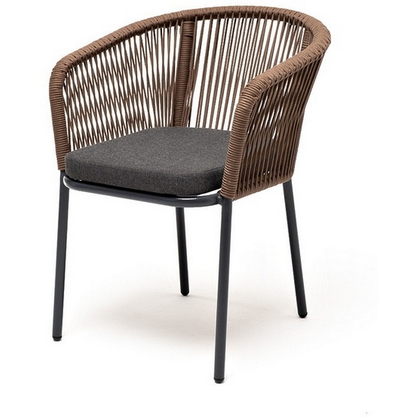 

"Марсель" стул плетеный из роупа, каркас алюминий серый (RAL7022) шагрень, роуп коричневый круглый, ткань темно-серая 019 4SIS арт.УТ-00010778, Марсель MAR-CH-001 RAL7022 Mua brown(D-gray027)