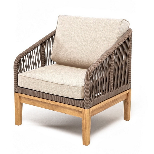 

"Канны" кресло плетеное из роупа, основание дуб, роуп коричневый круглый, ткань бежевая 15052 4SIS KAN-A-T002 brown(beige15052), Канны KAN-A-T002 brown(beige15052)