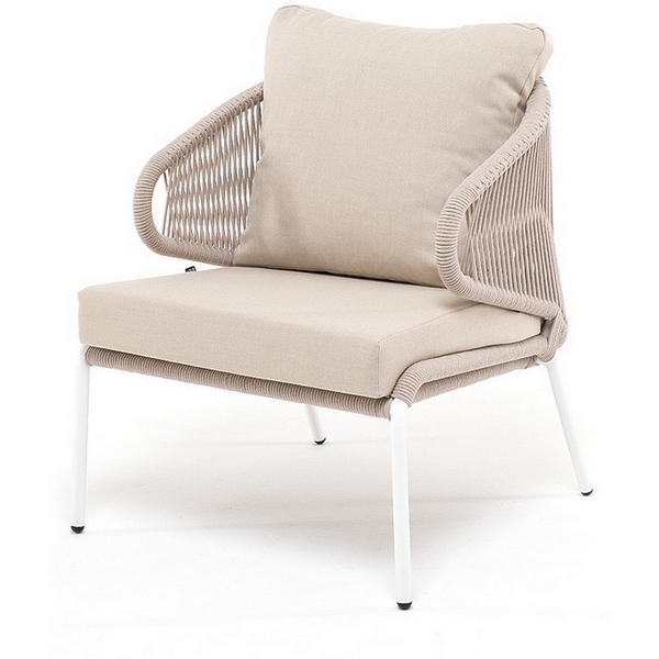 

"Милан" кресло плетеное из роупа, каркас алюминий белый муар, роуп бежевый круглый, ткань бежевая 15052 4SIS MIL-A-001 W Mua beige(beige15052), Милан MIL-A-001 W Mua beige(beige15052)