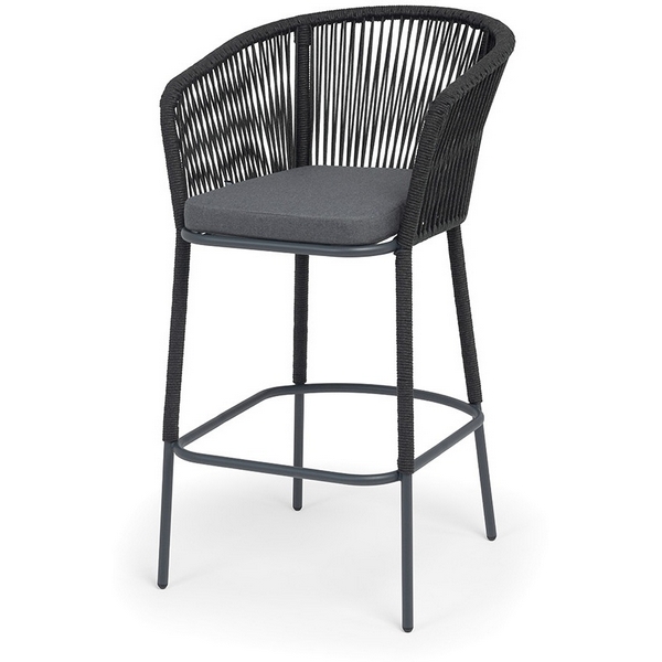 

"Марсель" стул барный плетеный из роупа, каркас из стали темно-серый (RAL7024) муар, роуп темно-серый круглый, ткань темно-серая 027 NEW 4SIS MAR-BCH-st002 RAL7024 Mua D-grey(D-gray027), Марсель MAR-BCH-st002 RAL7024 Mua D-grey(D-gray027)