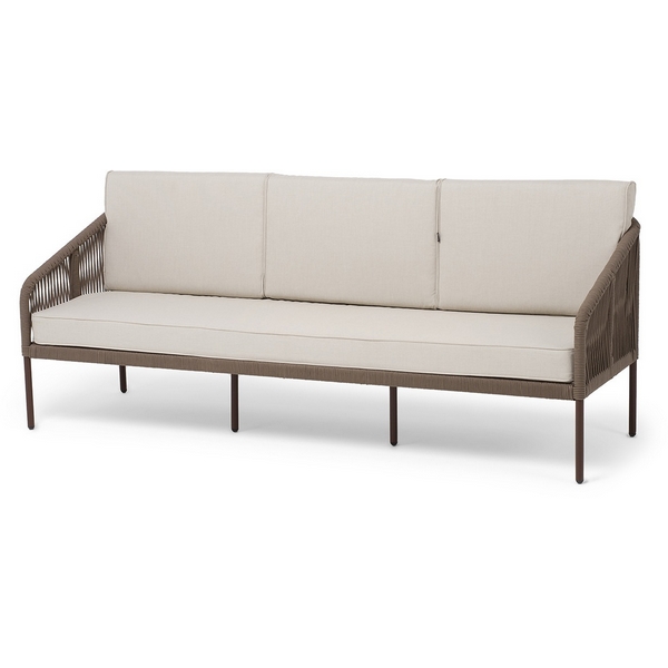 

"Канны" диван 3-местный плетеный из роупа, каркас алюминий коричневый (RAL8016) муар, роуп коричневый круглый, ткань бежевая 15052 4SIS KAN-S-3-001 RAL8016 Mua brown(beige15052), Канны KAN-S-3-001 RAL8016 Mua brown(beige15052)