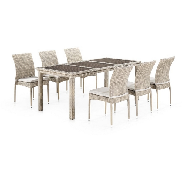 

Комплект плетеной мебели Afina T365/Y380C-W85 Latte (6+1) + подушки, Бежевый, T365/Y380C-W85 6PCS Latte