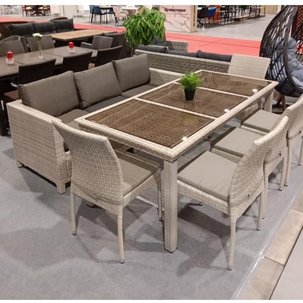 

Комплект плетеной мебели Afina T365/S65/Y380C-W85 8PCS Latte (8+1) + подушки, Латте, T365/S65/Y380C-W85 8PCS Latte