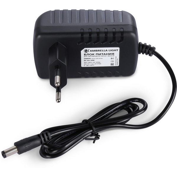

Блок питания (адаптер) Ambrella Illumination GS8510 для светодиодной ленты с вилкой 12V 24W 2A IP20 100-240V, illumination GS8510