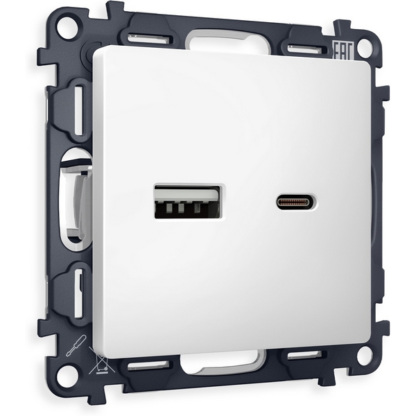 

Комплект механизма Ambrella Volt розетки ALFA MA131010 Белый матовый 2USB A+C 20W быстрая зарядка QUANT, Quant MA131010