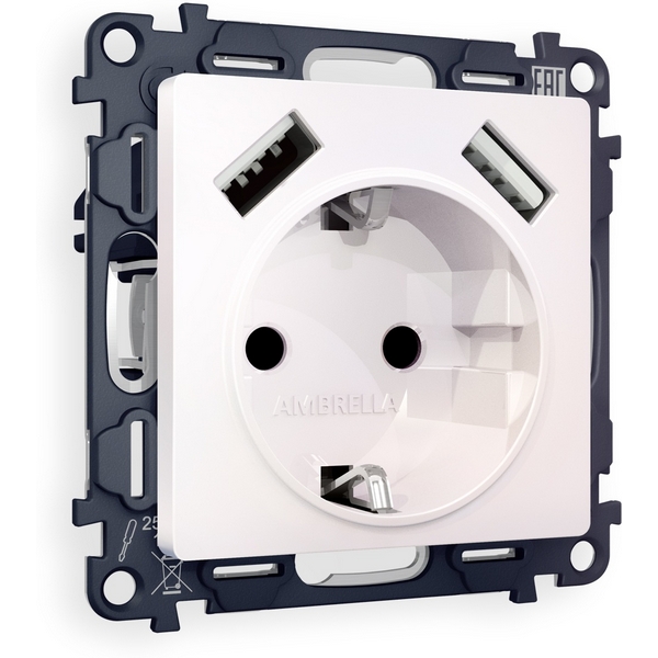 

Комплект механизма Ambrella Volt электрической розетки ALFA MA209010 Жемчуг 2USB A+A 18W быстрая зарядка с заземлением и шторками 2P+E 16A-250V QUANT, Жемчужный, Quant MA209010