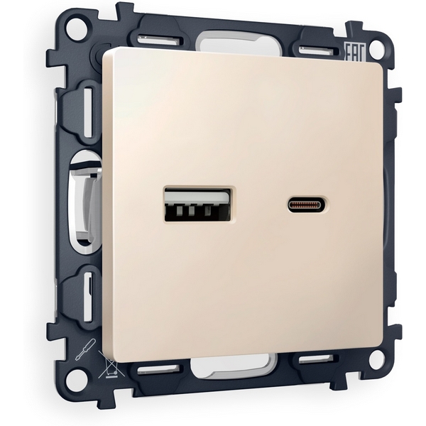 

Комплект механизма Ambrella Volt розетки ALFA MA331010 Бежевый матовый 2USB A+C 20W быстрая зарядка QUANT, Quant MA331010