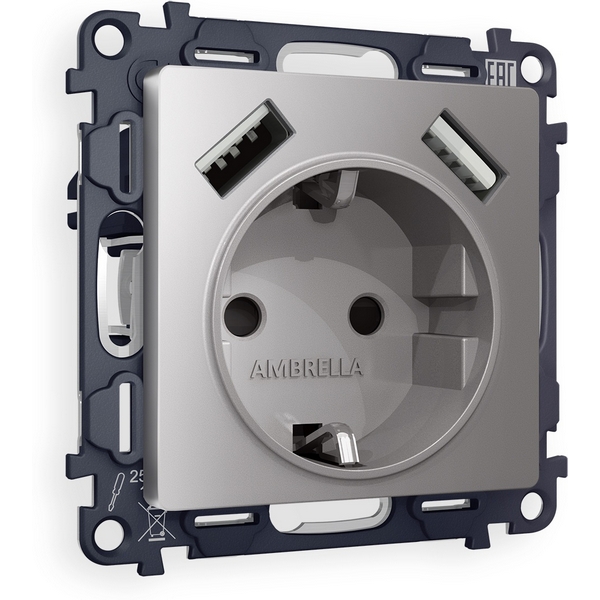 

Комплект механизма Ambrella Volt электрической розетки ALFA MA509010 Сталь матовый 2USB A+A 18W быстрая зарядка с заземлением и шторками 2P+E 16A-250V QUANT, Серый, Quant MA509010