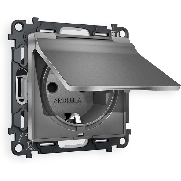

Комплект механизма встраиваемый Ambrella Volt электрической розетки ALFA MA658010 Антрацит серый с заземлением с шторками и защитной крышкой 2P+E 16A-250V IP44 QUANT, Quant MA658010