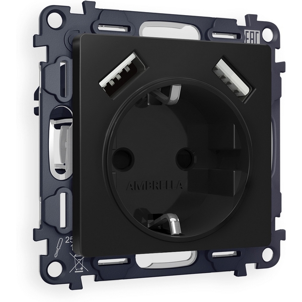 

Комплект механизма встраиваемый Ambrella Volt электрической розетки ALFA MA809010 Черный матовый 2USB A+A 18W быстрая зарядка с заземлением и шторками 2P+E 16A-250V QUANT, Quant MA809010