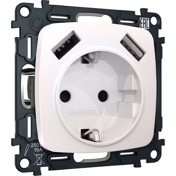 

Комплект механизма встраиваемый Ambrella Volt электрической розетки OMEGA MO209010 Жемчуг 2USB A+A 18W быстрая зарядка с заземлением и шторками 2P+E 16A-250V QUANT, Жемчужный, Quant MO209010