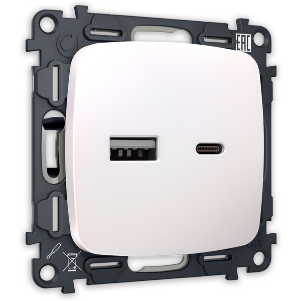 

Комплект механизма Ambrella Volt розетки OMEGA MO211010 Жемчуг 2USB A+C 20W быстрая зарядка QUANT, Жемчужный, Quant MO211010