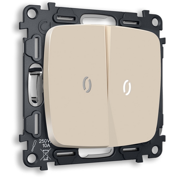 

Комплект механизма встраиваемый Ambrella Volt 2-клавишного проходного выключателя с подсветкой 5600K OMEGA MO324035 Бежевый матовый QUANT, Quant MO324035