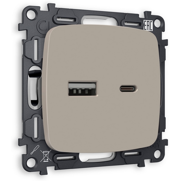 

Комплект механизма Ambrella Volt розетки OMEGA MO371010 Серо-бежевый матовый 2USB A+C 20W быстрая зарядка QUANT, Серый, Quant MO371010