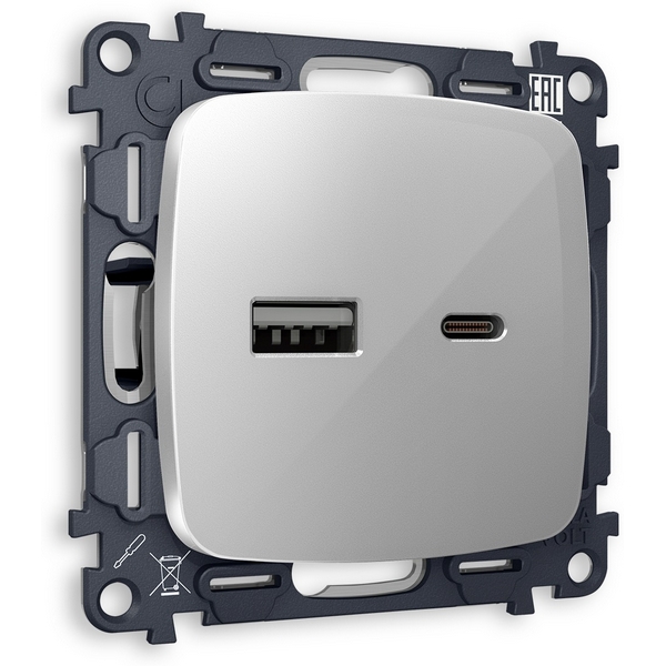 

Комплект механизма Ambrella Volt розетки OMEGA MO411010 Серебро глянец 2USB A+C 20W быстрая зарядка QUANT, Quant MO411010