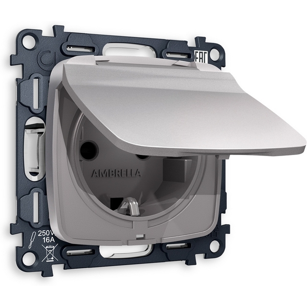 

Комплект механизма встраиваемый Ambrella Volt электрической розетки OMEGA MO508010 Сталь матовый с заземлением с шторками и защитной крышкой 2P+E 16A-250V IP44 QUANT, Серый, Quant MO508010