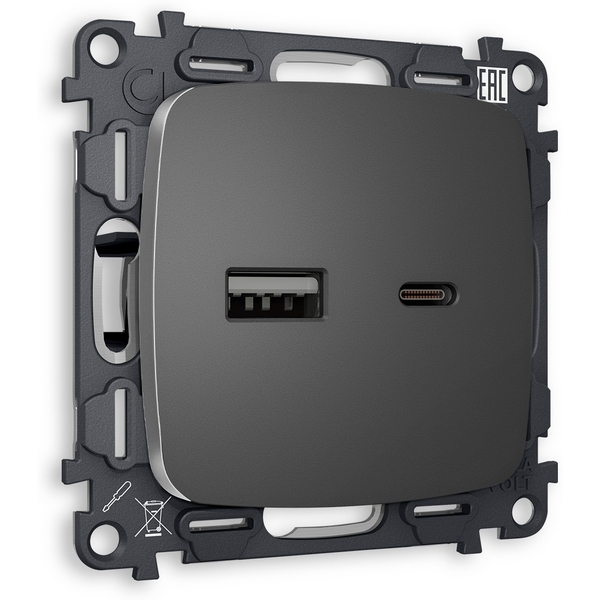 

Комплект механизма Ambrella Volt розетки OMEGA MO661010 Антрацит серый 2USB A+C 20W быстрая зарядка QUANT, Quant MO661010
