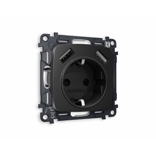 

Комплект механизма Ambrella Volt электрической розетки OMEGA MO809010 Черный матовый 2USB A+A 18W быстрая зарядка с заземлением и шторками 2P+E 16A-250V QUANT, Quant MO809010