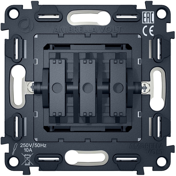 

Механизм 3-клавишного выключателя Ambrella Volt 10A-250V QUANT VM133, Серый, Quant VM133
