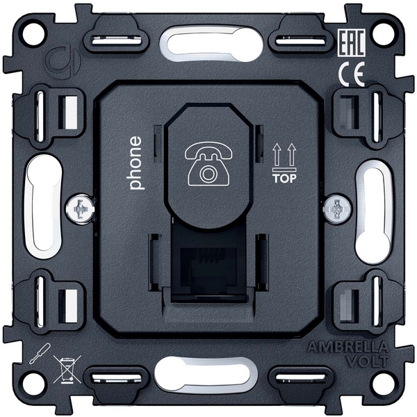 

Механизм телефонной розетки Ambrella Volt RJ-11 (4P4C) с автоматической защитной шторкой QUANT VM190, Серый, Quant VM190