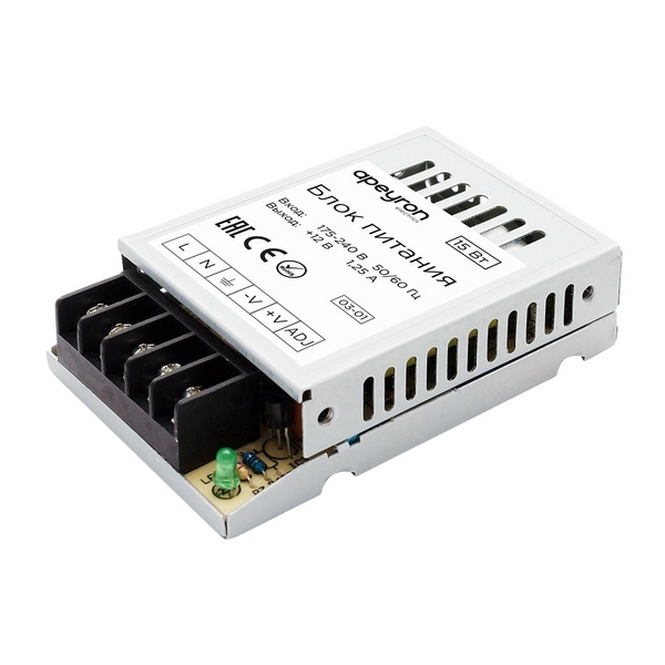 

Блок питания 12В, 15 Вт, IP20,1,25А, металл Apeyron 03-01, 03-01