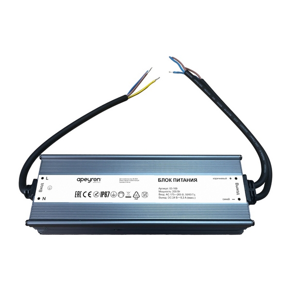 

Блок питания 24В 200Вт 175-265В 8,3А IP67 Apeyron 03-169, 03-169