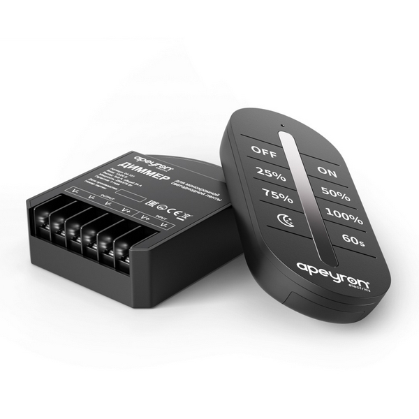 Изображение товара Диммер Apeyron 12В/24В RF сенсорный для монохромных LED лент 576Вт Изображение товара Диммер Apeyron 12В/24В RF сенсорный для монохромных LED лент 576Вт