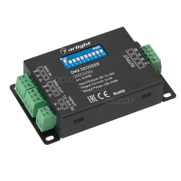 

Декодер DMX24506 (12/24V,108/216W) (IP20 Металл) 012908 (Arlight), Черный, 12908