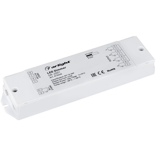 

Диммер SR-2001 (12-36V, 240-720W, 1-10V, 4CH) (Arlight, IP20 Пластик, 3 года) 013440, Белый, 013440