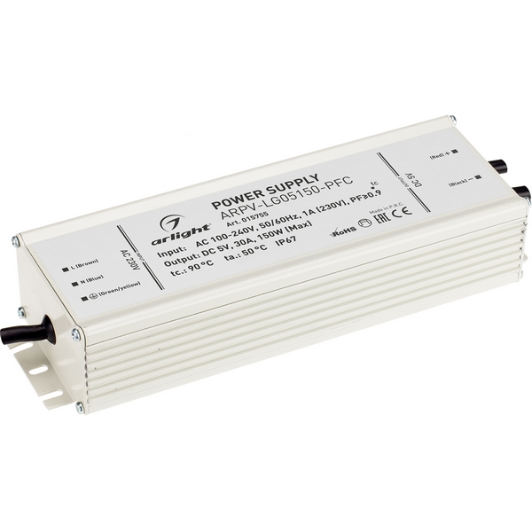 

Блок питания ARPV-LG05150-PFC (5V, 30.0A, 150W) (Arlight, IP67 Металл, 5 лет) 015755, Серый, ARPV-LG 015755