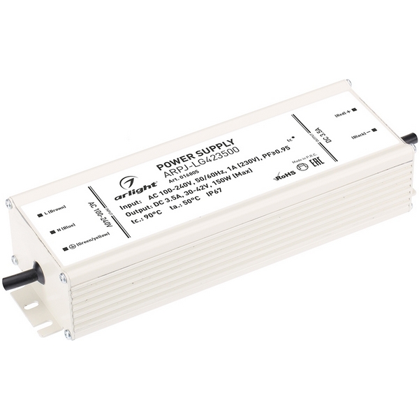 

Блок питания ARPJ-LG423500 (150W, 3500mA, PFC) (IP67 Металл) Arlight ARPJ 016805, Белый, ARPJ 016805