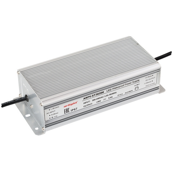 

Блок питания ARPV-ST36200 (36V, 5.6A, 200W) (IP67 Металл) 019015 (Arlight), Серый, ARPV 19015