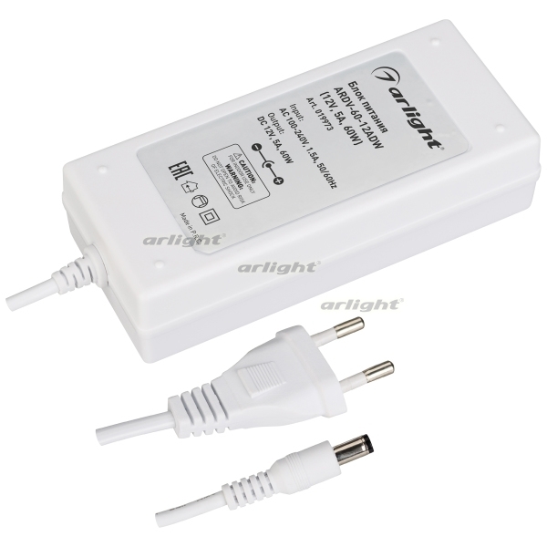 

Блок питания ARDV-60-12ADW (12V, 5A, 60W) (Адаптер) 019973 (Arlight), Белый, ARDV 19973
