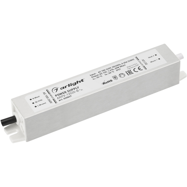 

Блок питания ARPV-12020-B (12V, 1.7A, 20W) (Arlight, IP67 Металл, 3 года) 020847, Серый, ARPV 020847