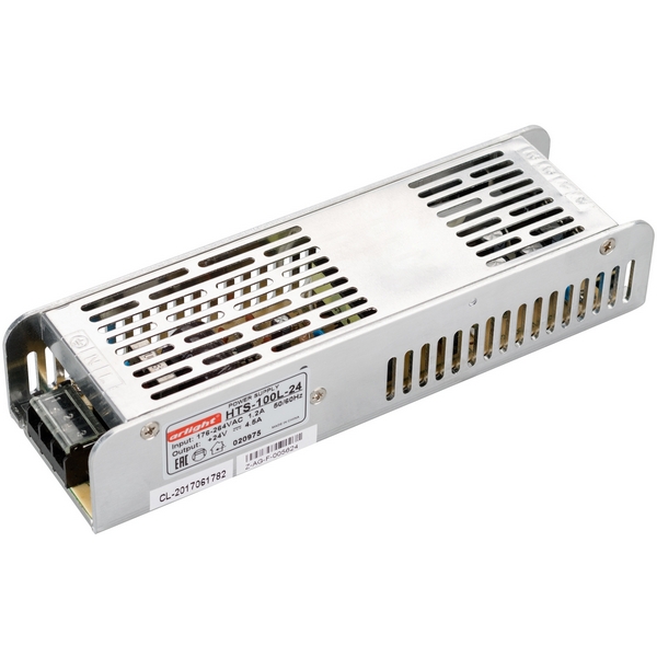 

Блок питания HTS-100L-24 (24V, 4.5A, 100W) (IP20 Сетка) Arlight HTS 020975, Серый, HTS 20975