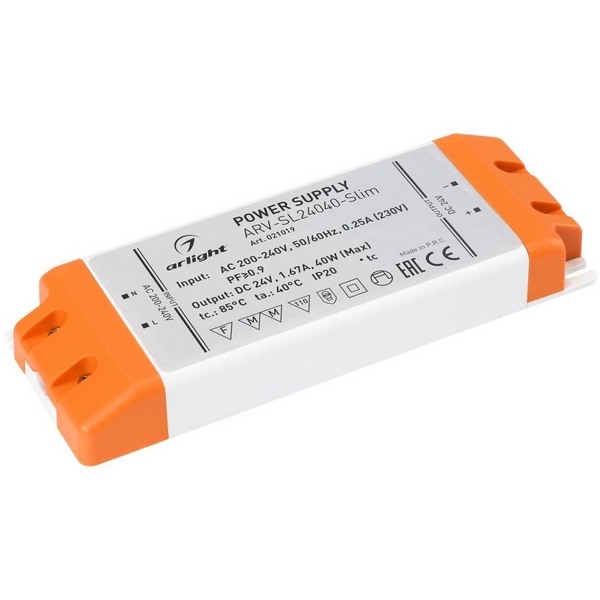

Блок питания ARV-SL24040-Slim (24V, 1.67A, 40W, PFC) Arlight ARV 021019, Белый, ARV 21019