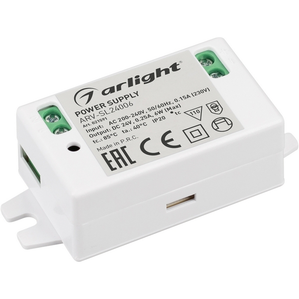 

Блок питания ARV-SL24006 (24V, 0.25A, 6W) Arlight ARV 021591, Белый, ARV 21591
